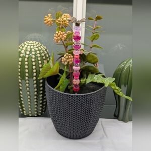 Pink Beaded Fairy Wand/Plant/Garden Stake W/Metal Butterfly Topper 🦋